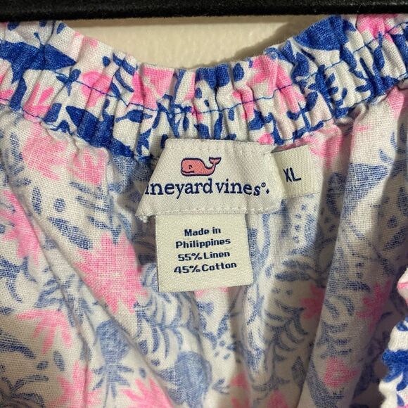 Vineyard Vines Girls Size XL Off The Shoulder A Line Dress Blue Pink Floral - Picture 6 of 6